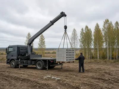 Разгрузка поддонов газосиликата манипулятором в Бобруйске