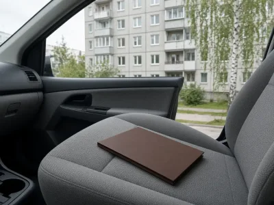 Папка с договором на сиденье автомобиля в Бобруйске