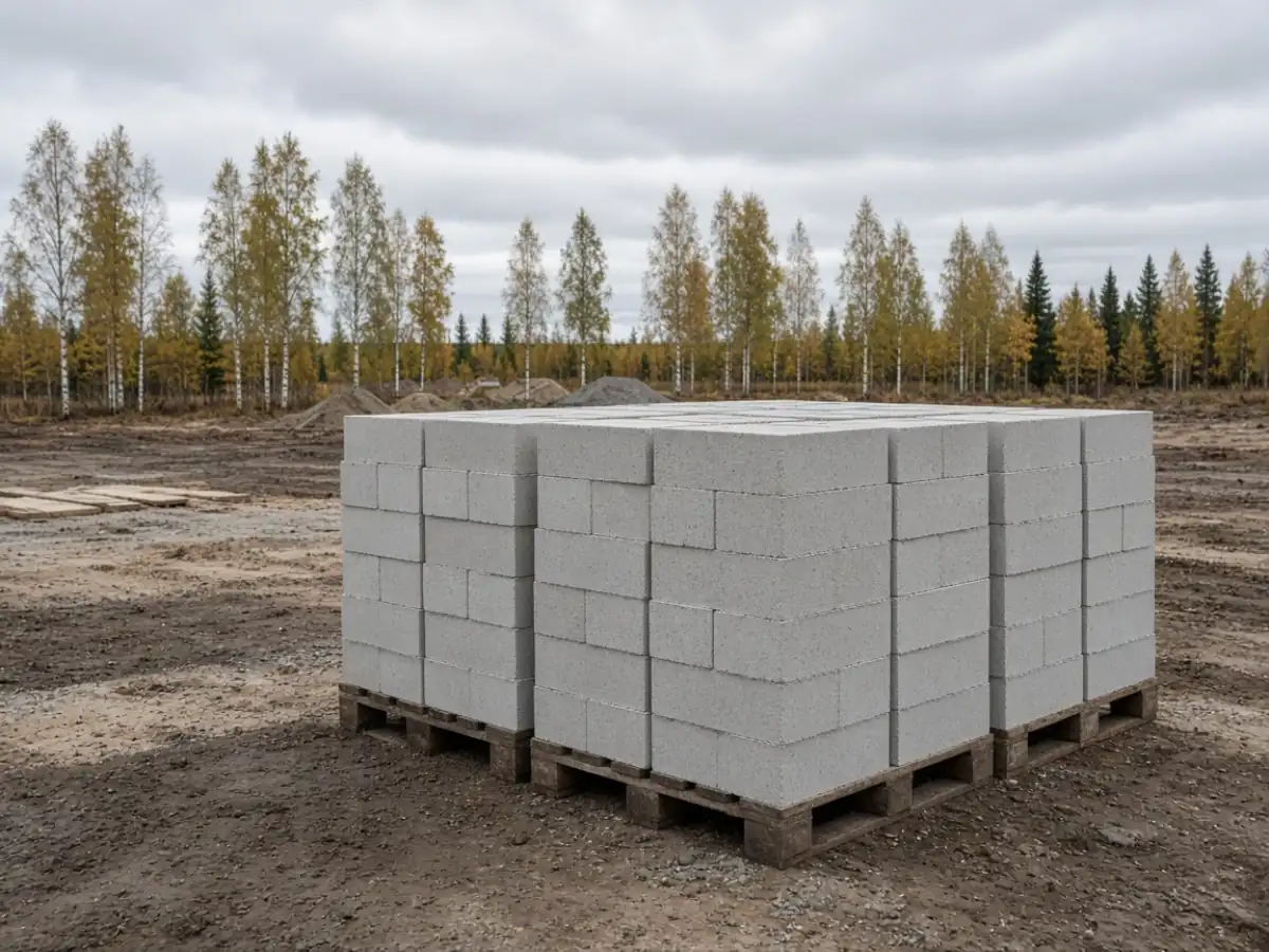 Пачки газосиликатных блоков на поддонах во дворе в Бобруйске
